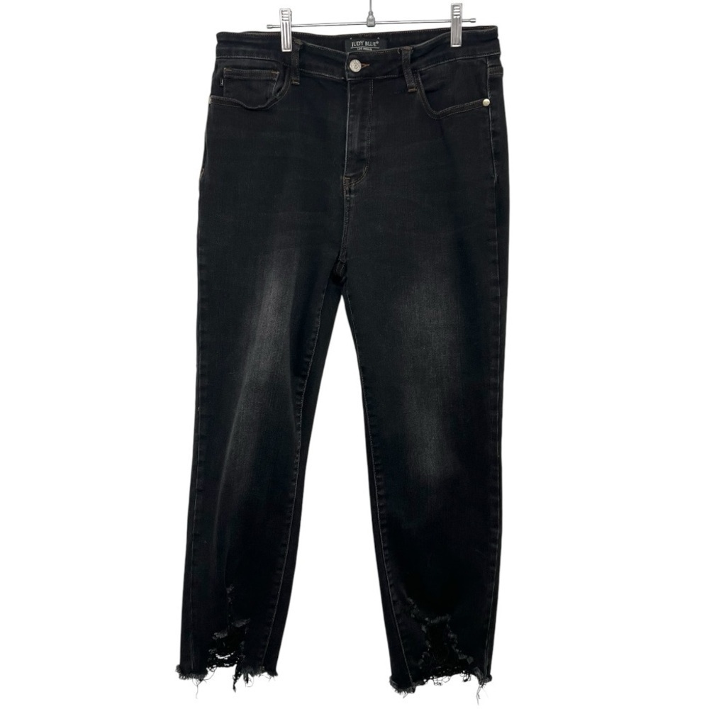 Judy Blue Black Distressed Cropped Straight Leg Stretch Denim Women’s 31 - Picture 5 of 15